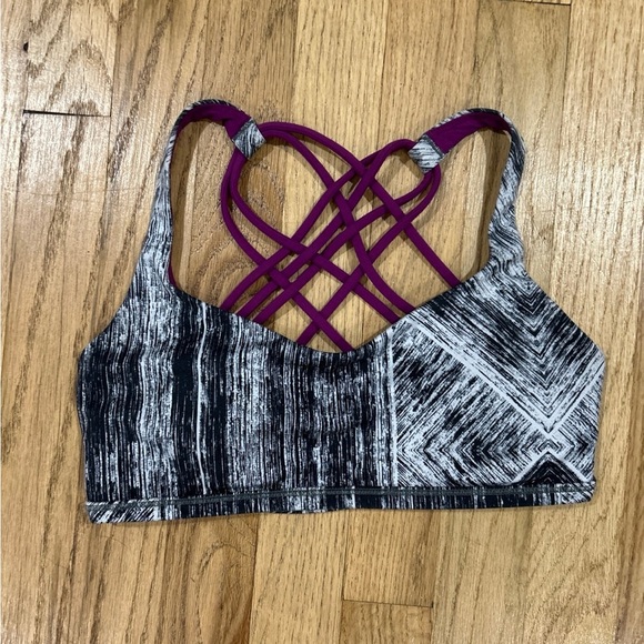 Lululemon Free to Be Sports Bra Gray/Black Purple Strappy Back Size 6 - Picture 7 of 7